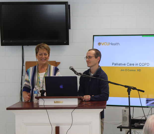 Joan Shifflett and Jim O'Conner MD speaking at the Breathmatters Meeting of November 2011